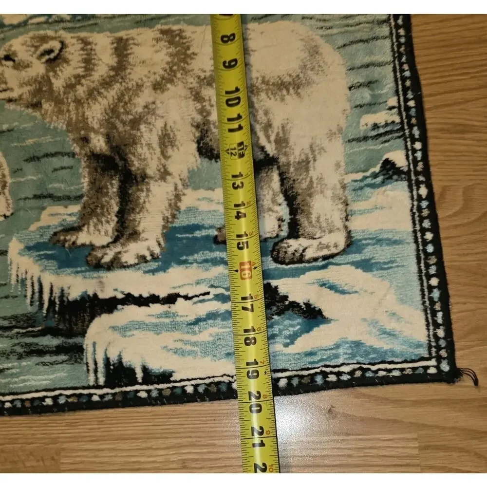 Vintage 70s Polar Bear Tapestry Rug Wall Hanging Velour Velvet 20x38 Retro